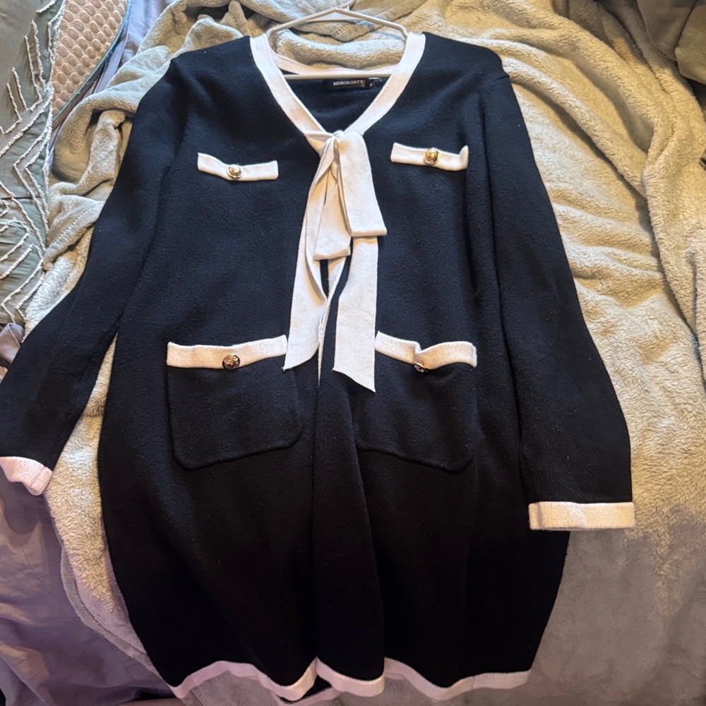 Black Dress with White Trim and Bow
